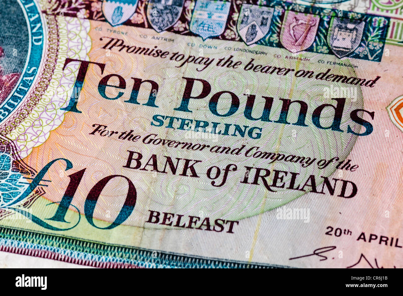 Der Bank von Irland für zehn Pfund Hinweis, wie in Nordirland verwendet Stockfoto