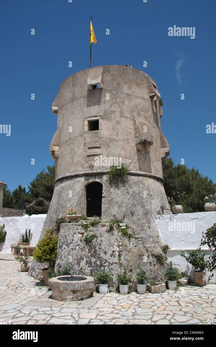 Turm in St. George Kloster auf der Insel Zakynthos, Griechenland Stockfoto