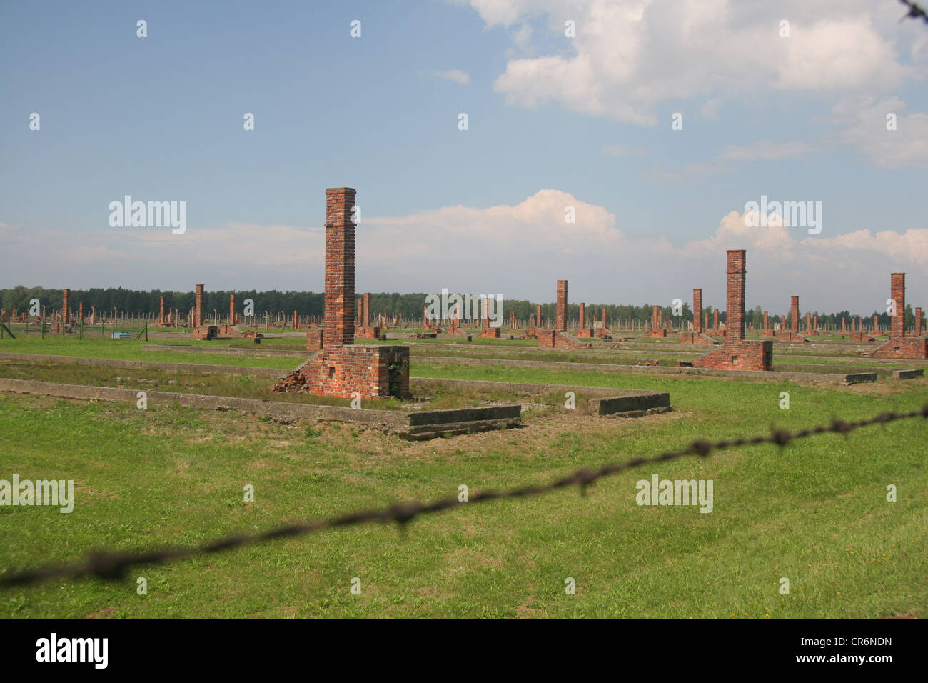 Auschwitz (Oswiecim), Polen, 7. August 2010 Schornstein Ruinen an der th KZ Auschwitz - Birkenau Komplex Stockfoto