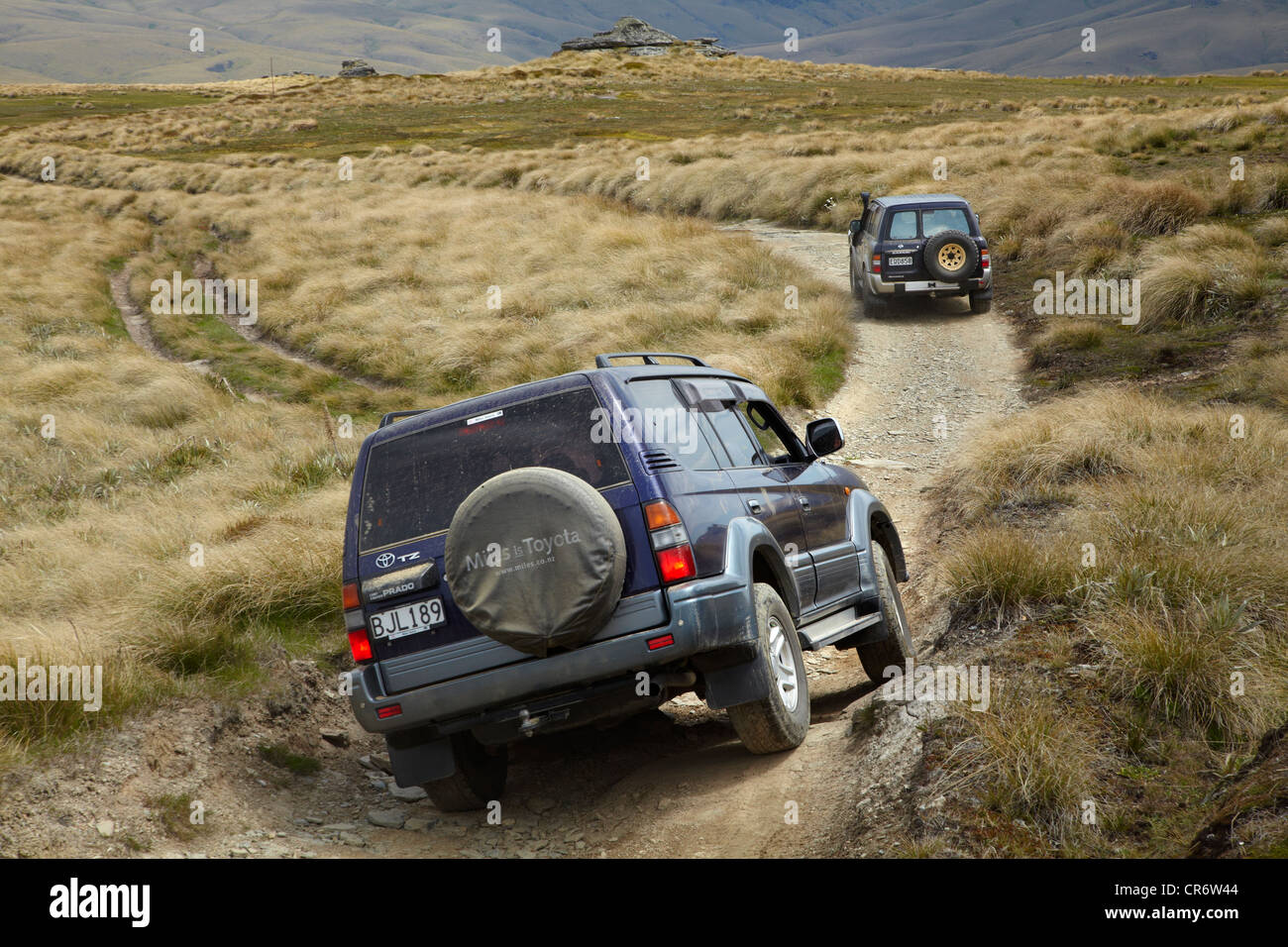 4WD auf Waikaia Busch Spur, Old Man Baureihe, Southland, Südinsel, Neuseeland Stockfoto