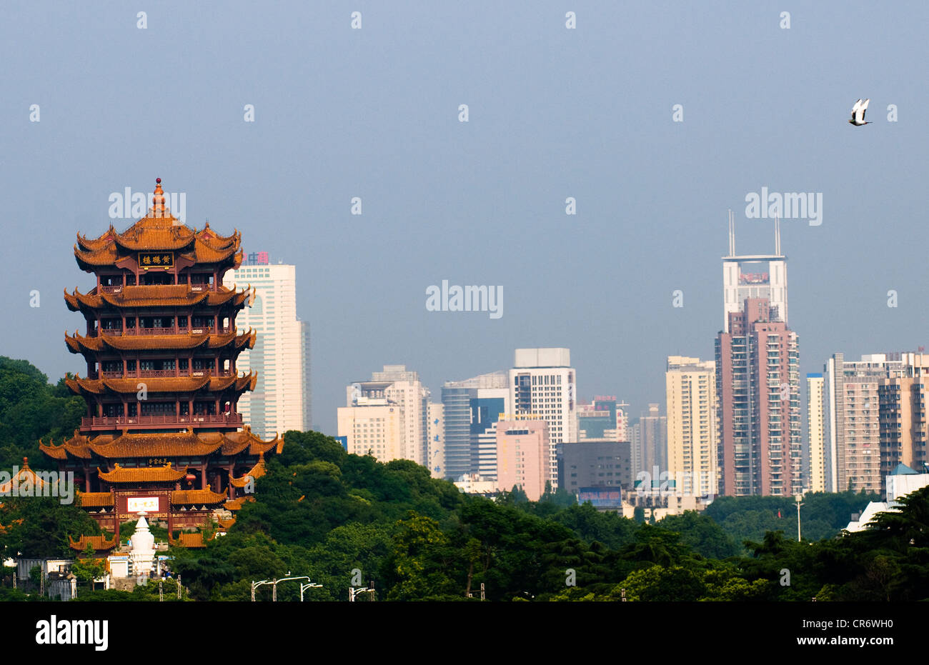 Ein Blick auf gelbem Kranich-Turm und Wuchang in Wuhan. Stockfoto