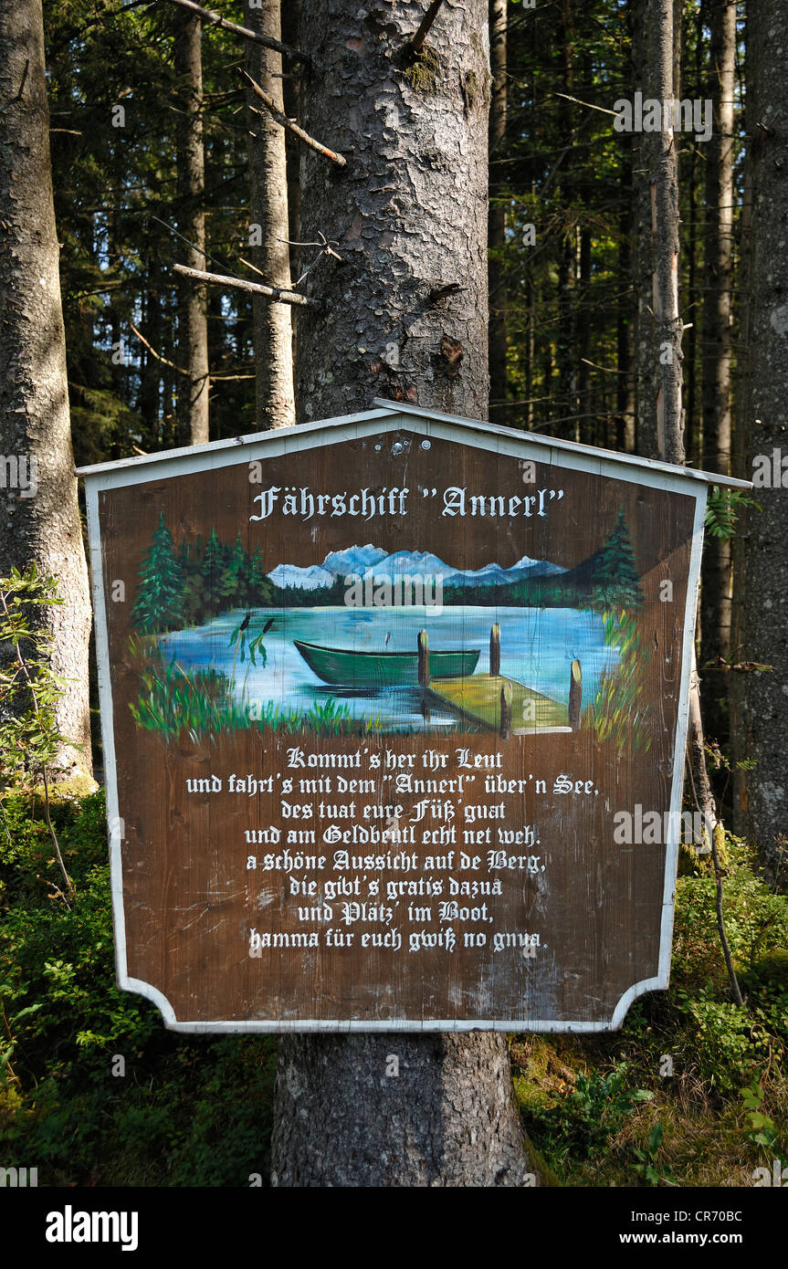 Hinweisschild für die Kreuzung am See Hintersee, Ramsau, Oberbayern, Deutschland, Europa Stockfoto