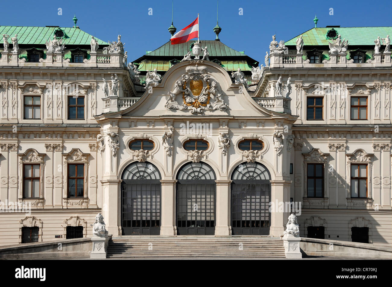 Mittelteil der Hauptfassade des oberen Belvedere, erbaut 1721-1723, Prinz-Eugen-Straße 27, Wien, Austria, Europe Stockfoto