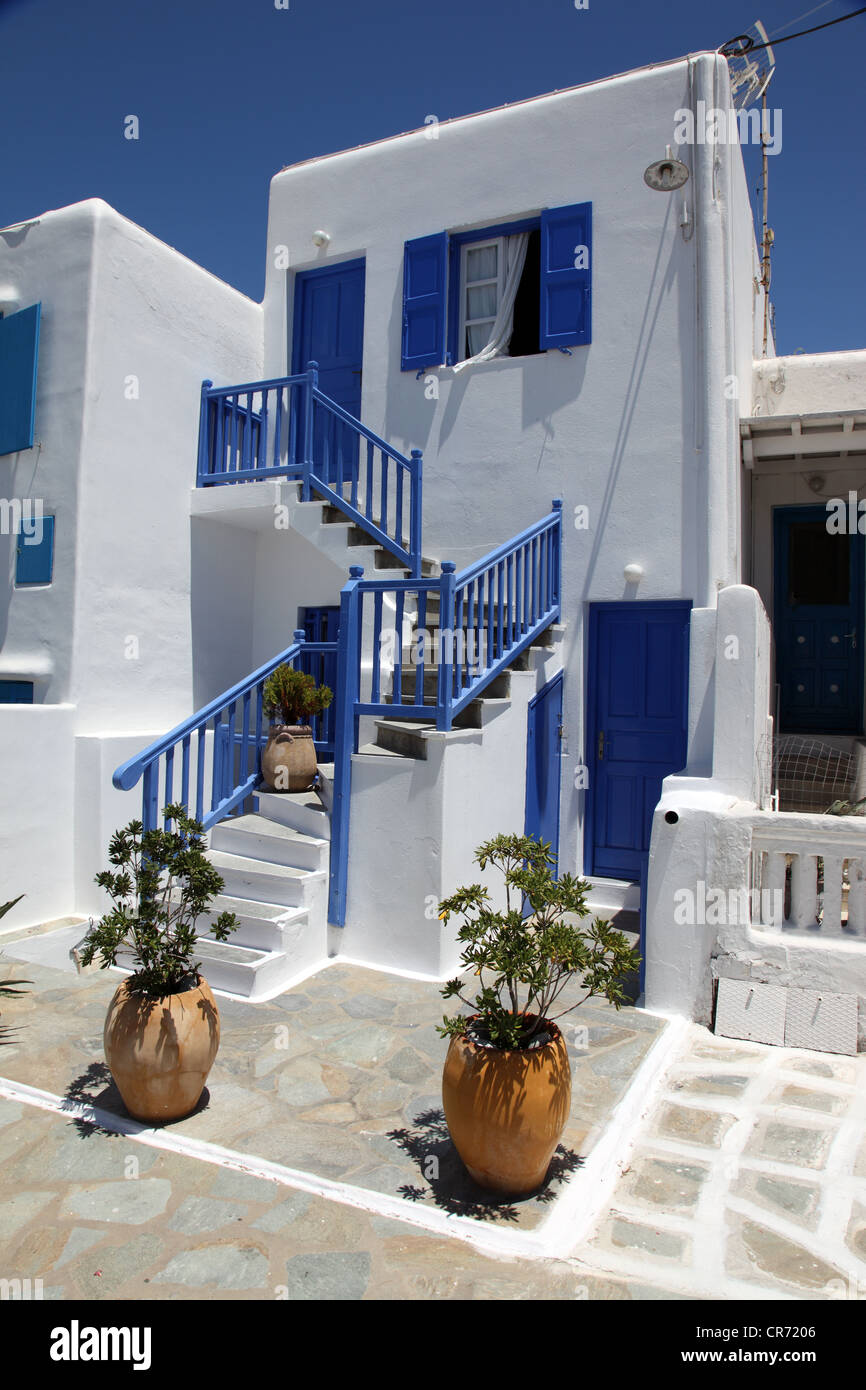 Dorf-Stadthaus in Mykonos, die Kykladen, Griechenland Stockfoto