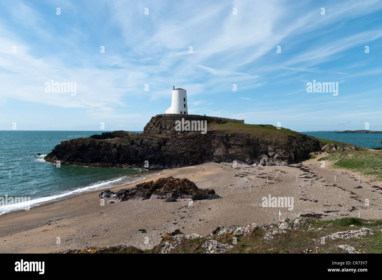 Der alte Leuchtturm Porth Twr-Mawr auf Llanddwyn Insel Anglesey North Wales Stockfoto