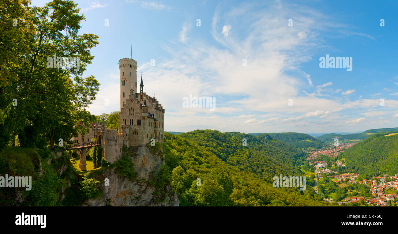 Schloss Lichtenstein Schloss in der Nähe von Reutlingen, Schwäbische Alb, Baden-Württemberg, Deutschland, Europa, PublicGround Stockfoto