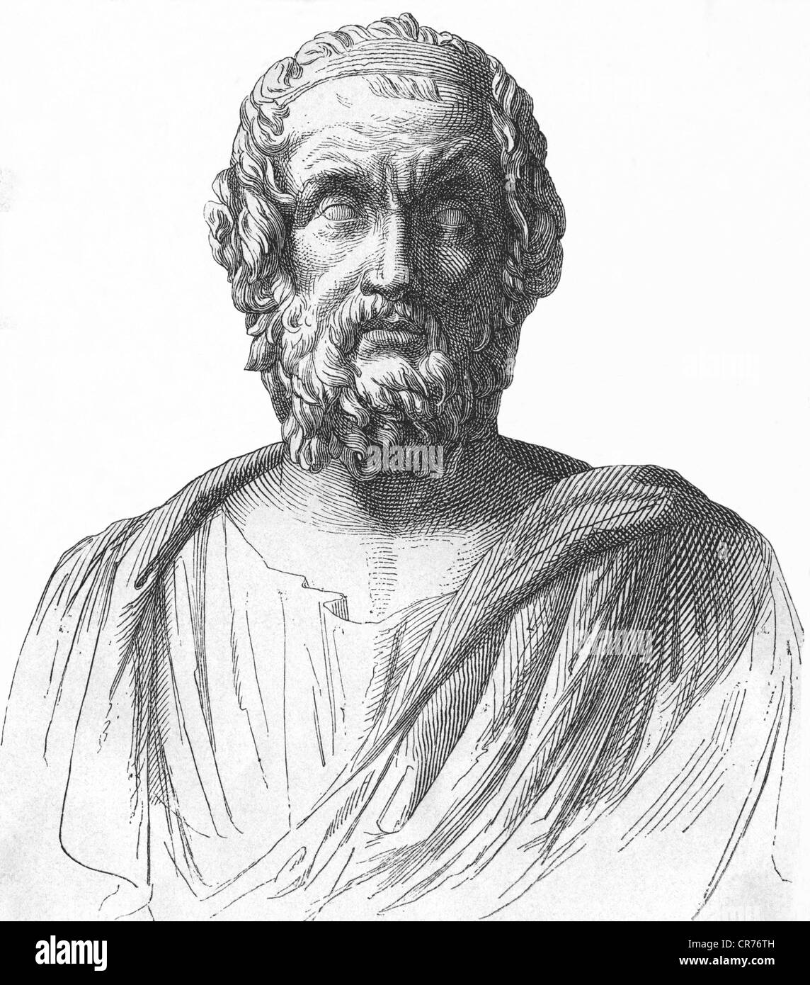 Homer, griechische Dichter, um 800 v. Chr., Portrait, Holzstich aus Homer, griechische Dichter, um 800 v. Chr., Portrait, Holzstich aus