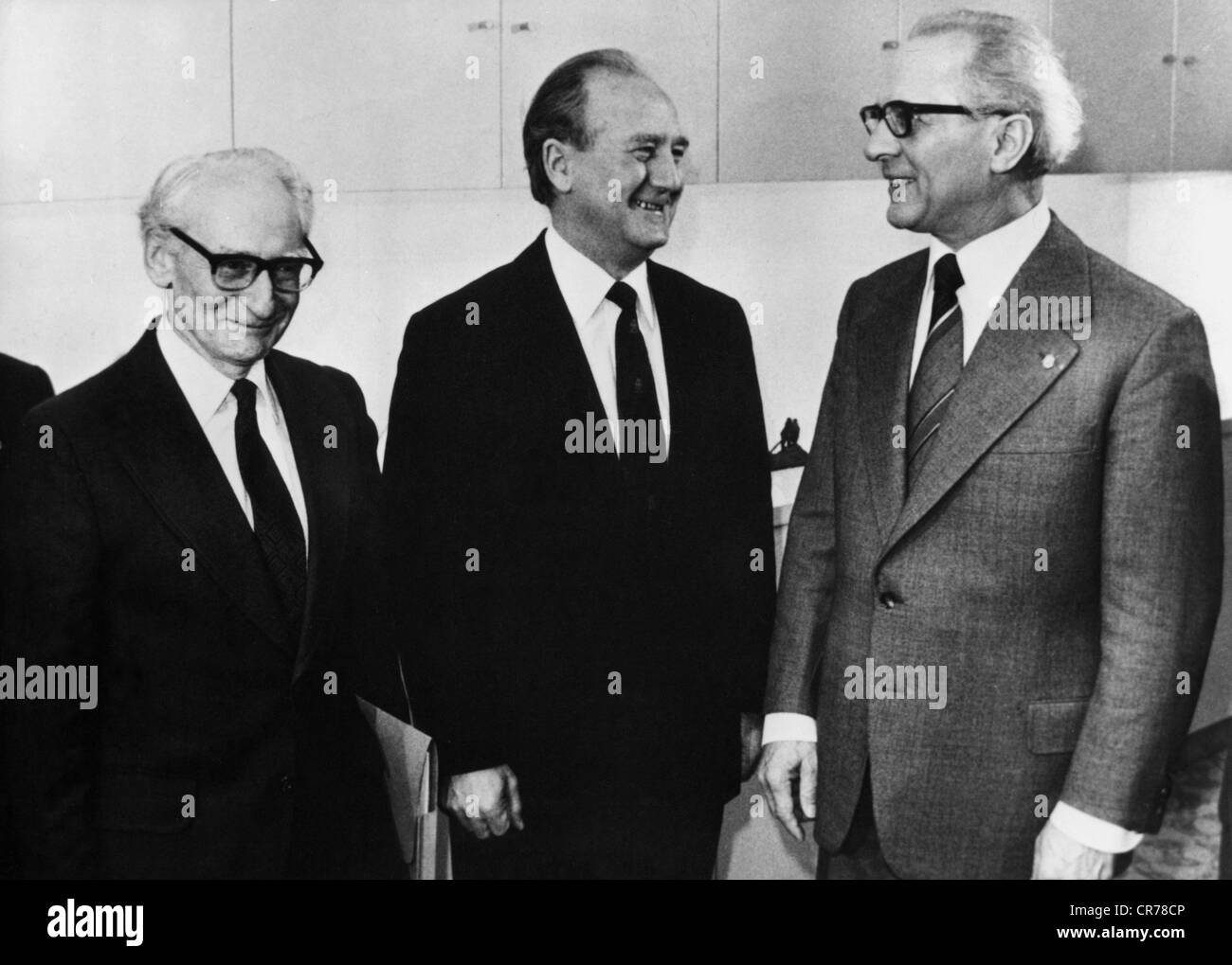 McLennan, Gordon, * 12.5.1924, britischer Politiker (CPGB), Generalsekretär der Kommunistischen Partei Großbritanniens 1976 - 1989, Besuch in Ostdeutschland, mit Jack Woddis und Stockfoto