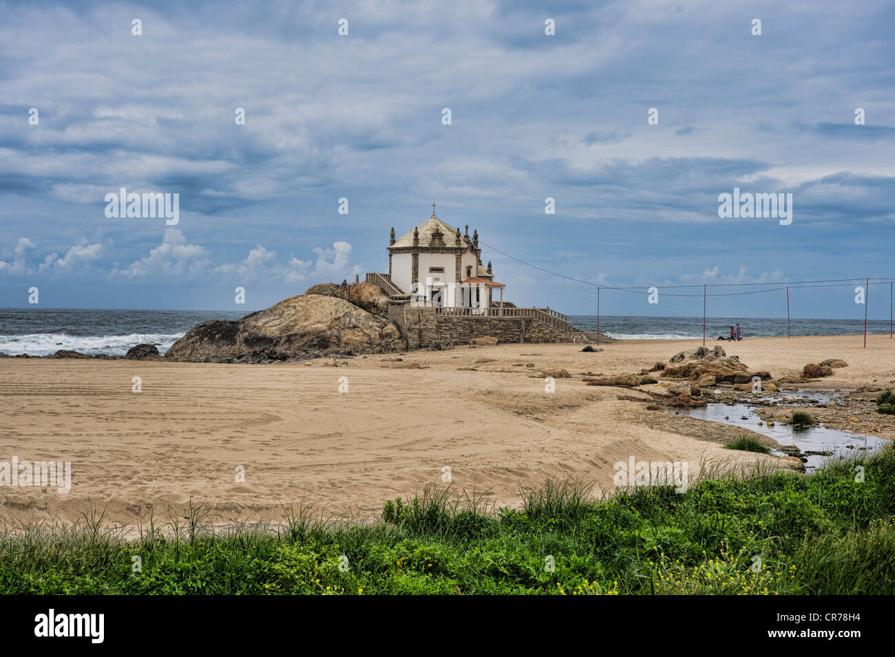 Capela Senhor da Pedra, Miramar, Granja Beach an der Atlantikküste in der Nähe von Porto, Portugal Stockfoto