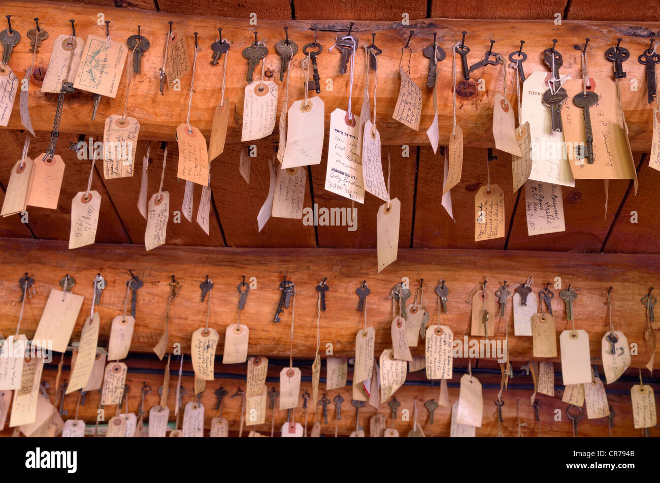 Sammlung von Schlüsseln, The Baldpate Inn, Estes Park, Colorado, USA Stockfoto