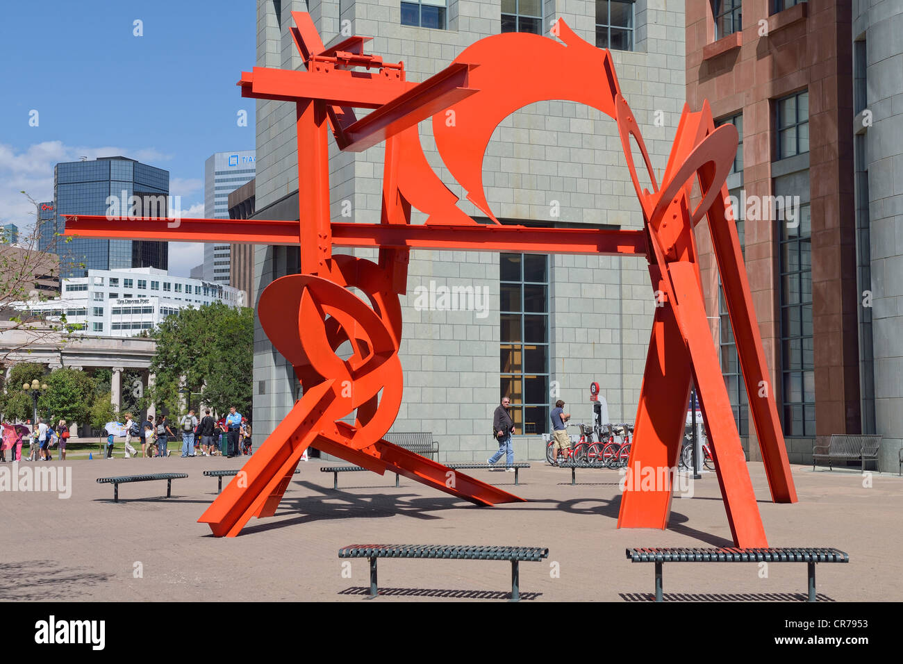 Lao-Tzu, 1991, Stahl-Skulptur von Mark di Suveros, Civic Center Cultural Complex, Denver, Colorado, USA, PublicGround Stockfoto