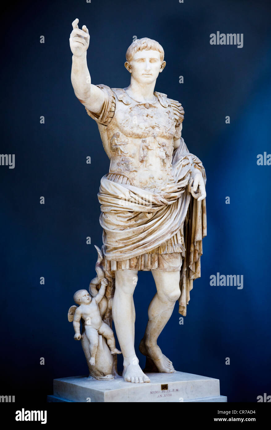 Statue von Kaiser Augustus Octavian gefunden in der Nähe von Prima Porta, angezeigt in den Vatikanischen Museen, Rom (Augustus von Primaporta) Stockfoto