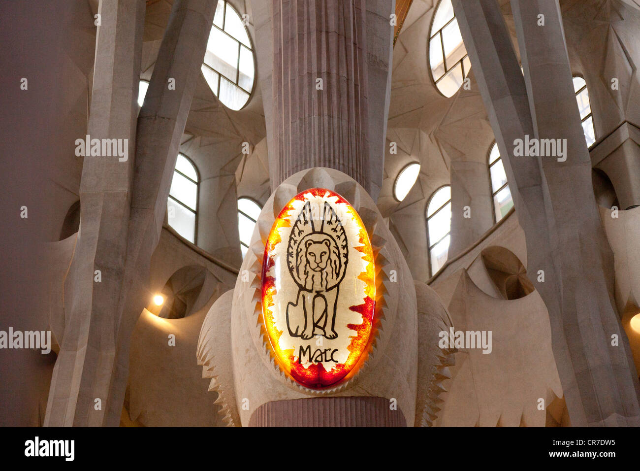 Stilisierte Löwen, Innere der Sagrada Familia, Basílica ich Temple Expiatori De La Sagrada Família, Basilika und Expiatory Kirche Stockfoto