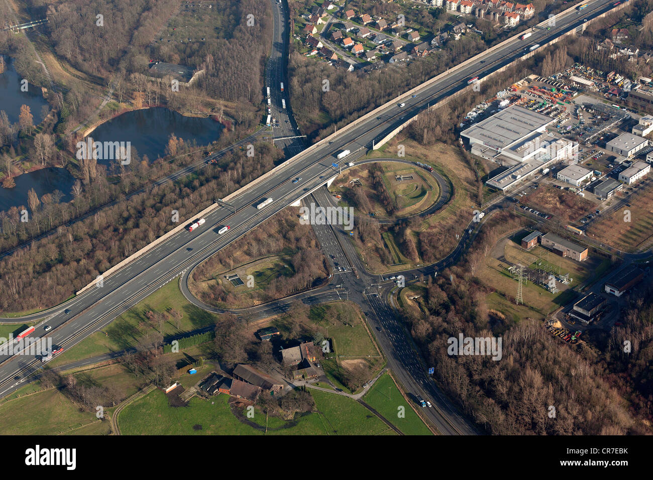 Luftbild, Bundesstraße B224, Gladbeck, B224 Straßenverlauf mit geplanten Tunnel, Ruhrgebiet, Deutschland, Europa Stockfoto
