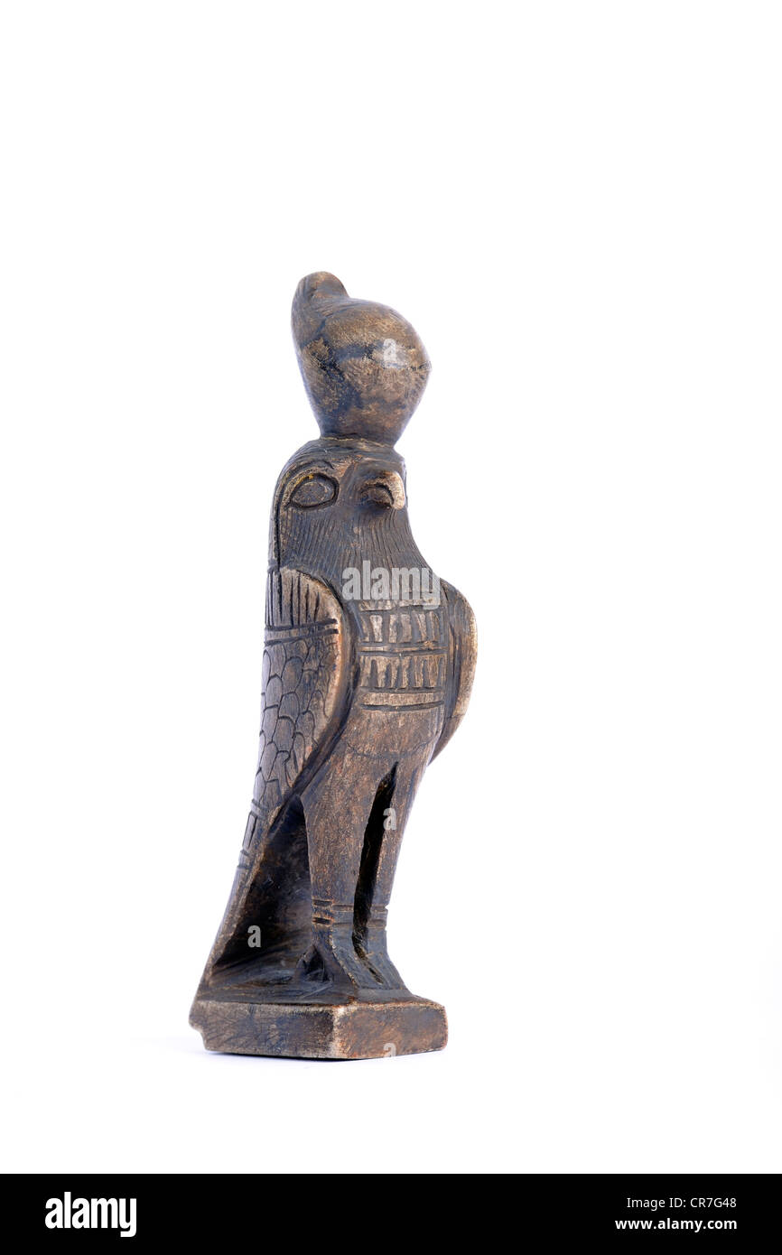 Antike Statue des Horus, ägyptischer Gott des Himmels, Beschützer der Kinder Stockfoto