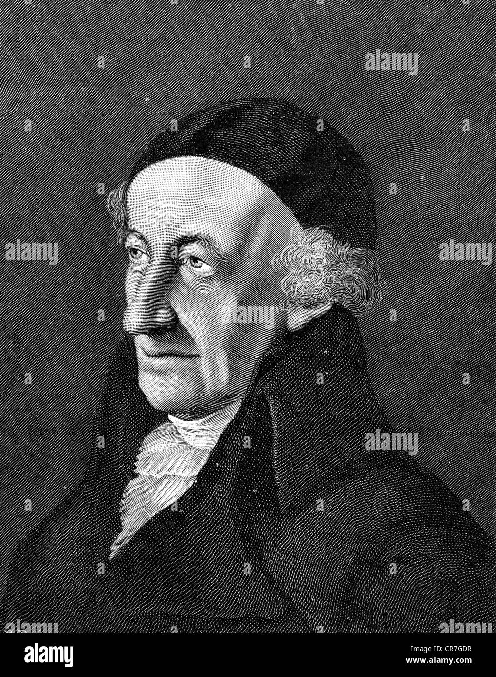 Wieland, Christoph Martin, 5.9.1733 - 20.1.1813, deutscher Autor/Schriftsteller, Dichter, Porträt, Holzgravur nach einem Pastellgemälde, 19. Jahrhundert, Stockfoto