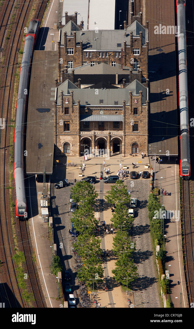 Luftaufnahme, historischen Mindener Bahnhof, Minden-Lübbecke, Nordrhein-Westfalen, Deutschland, Europa Stockfoto