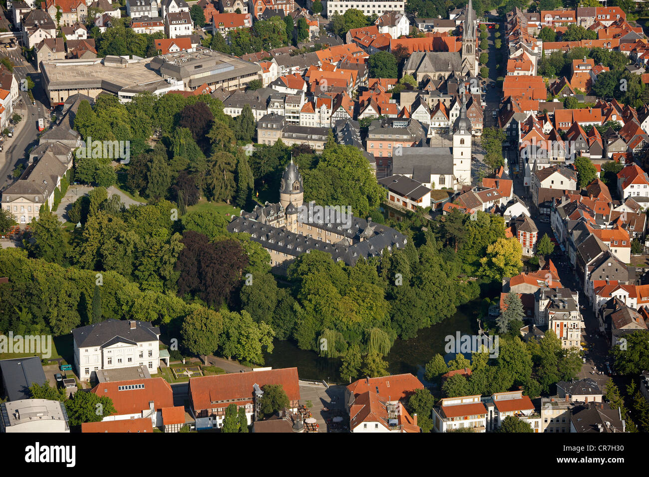 Luftaufnahme, Fuerstliches Residenzschloss Detmold oder fürstliche Residenz Schloss Detmold, Ostwestfalen-Lippe, Ostwestfalen Stockfoto