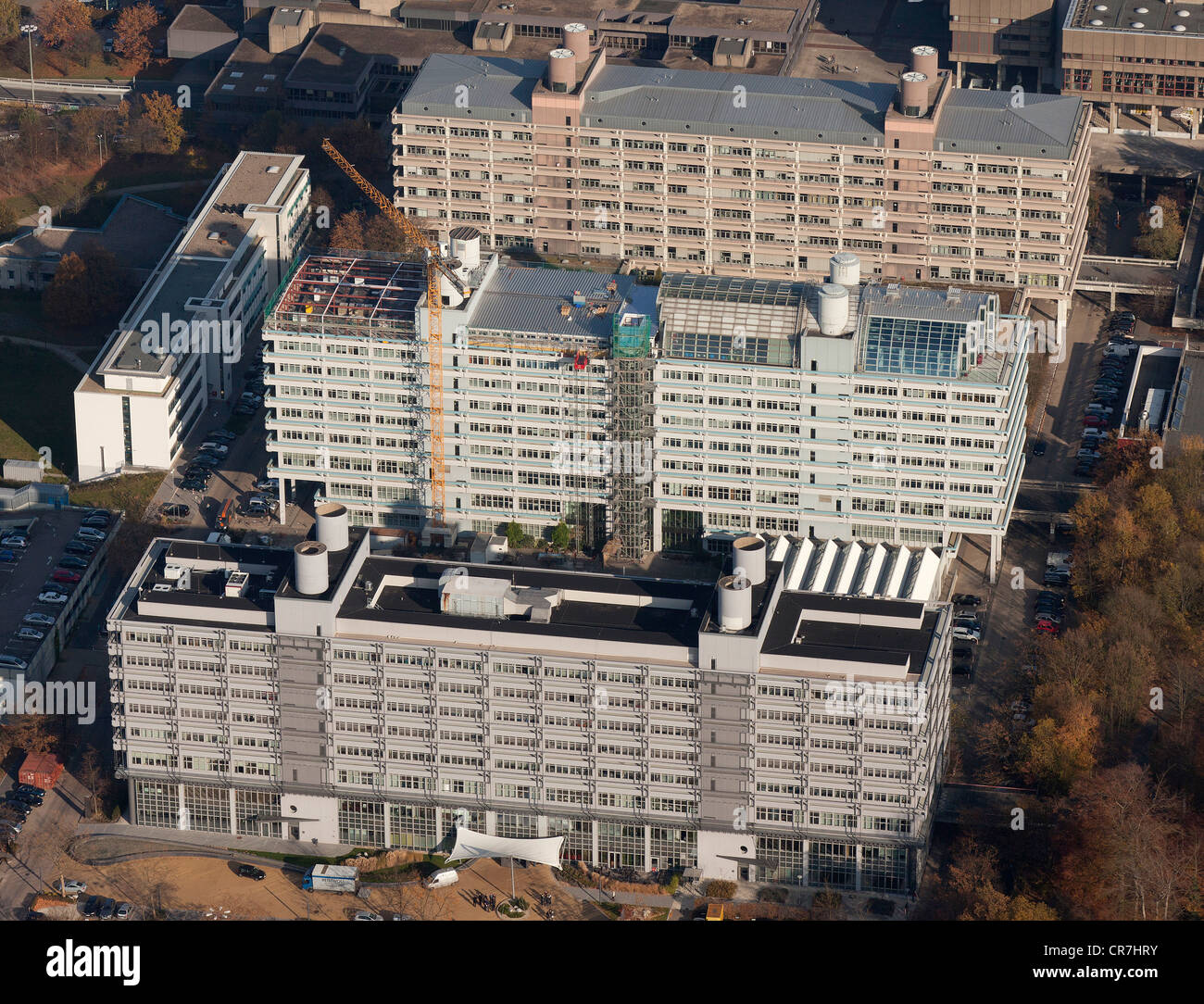 Luftaufnahme, Uni-Tech-Center in Front, Technologiezentrum Ruhr Mitte, MA-Gebäude von der medizinischen Fakultät an der Rückseite, Bochum Stockfoto