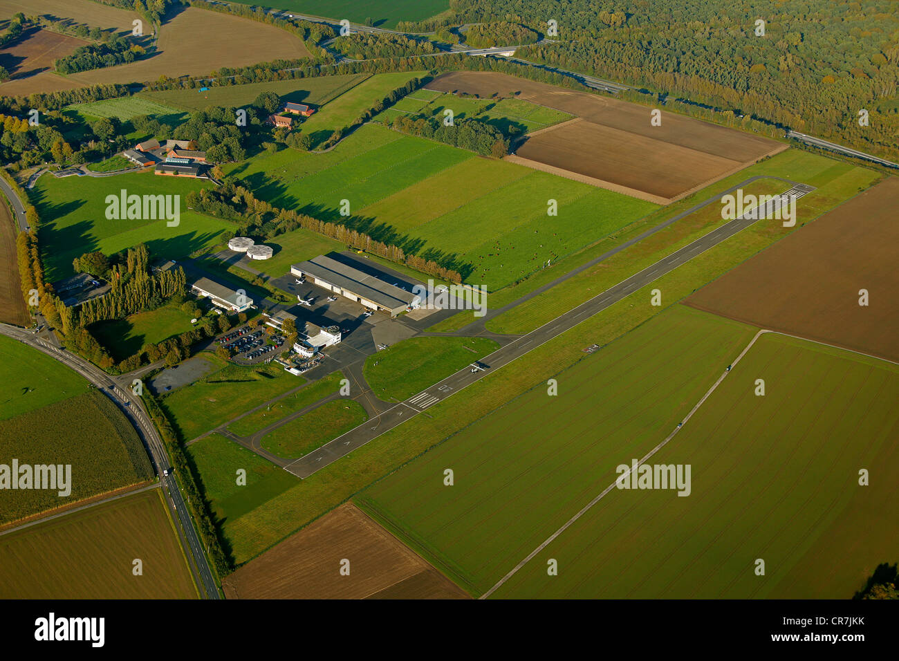 Luftbild, Marl-Loemuehle Flughafen, Regionalflughafen, Marl, Ruhrgebiet, Nordrhein-Westfalen, Deutschland, Europa Stockfoto