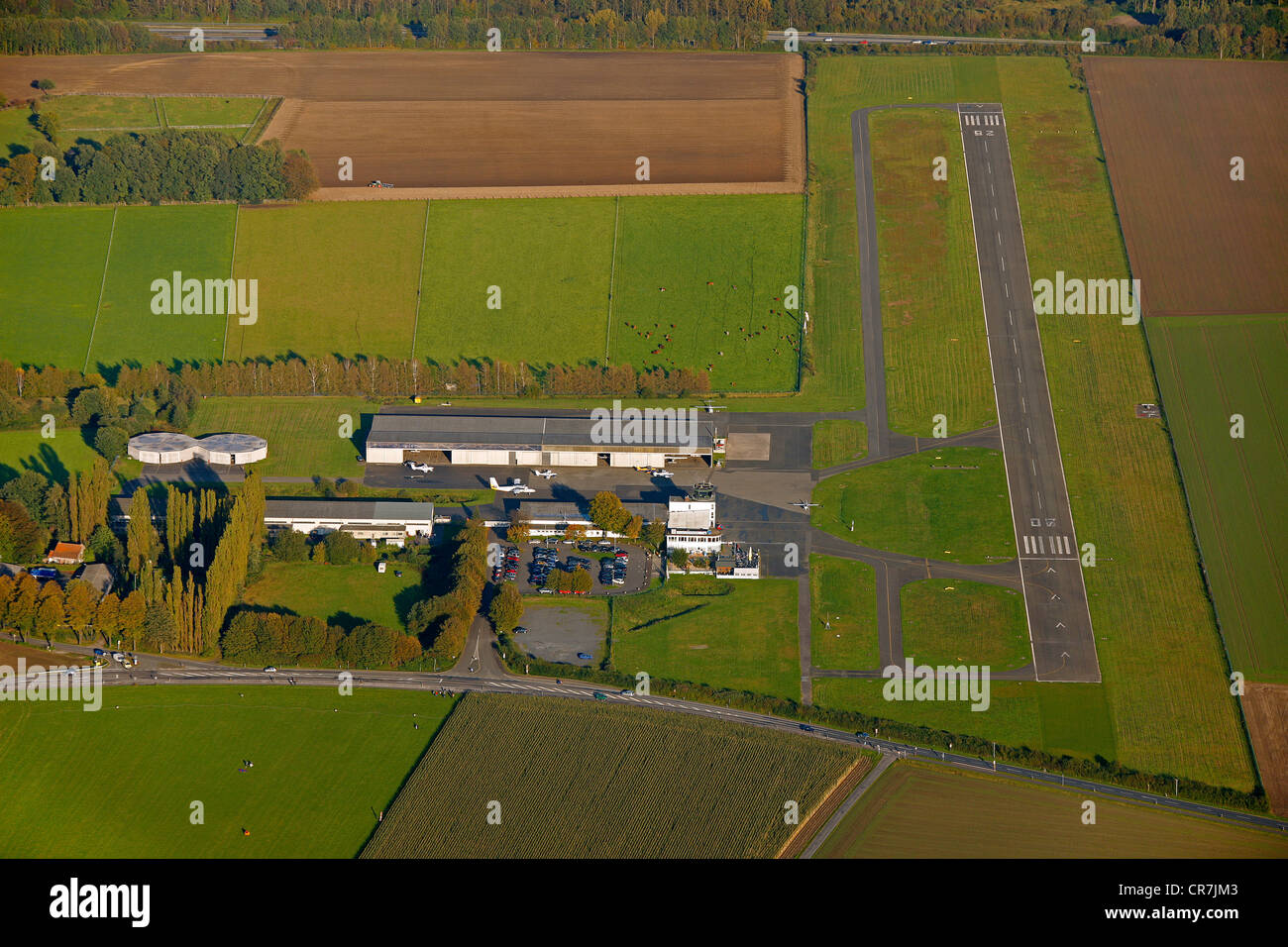 Luftbild, Marl-Loemuehle Flughafen, Regionalflughafen, Marl, Ruhrgebiet, Nordrhein-Westfalen, Deutschland, Europa Stockfoto