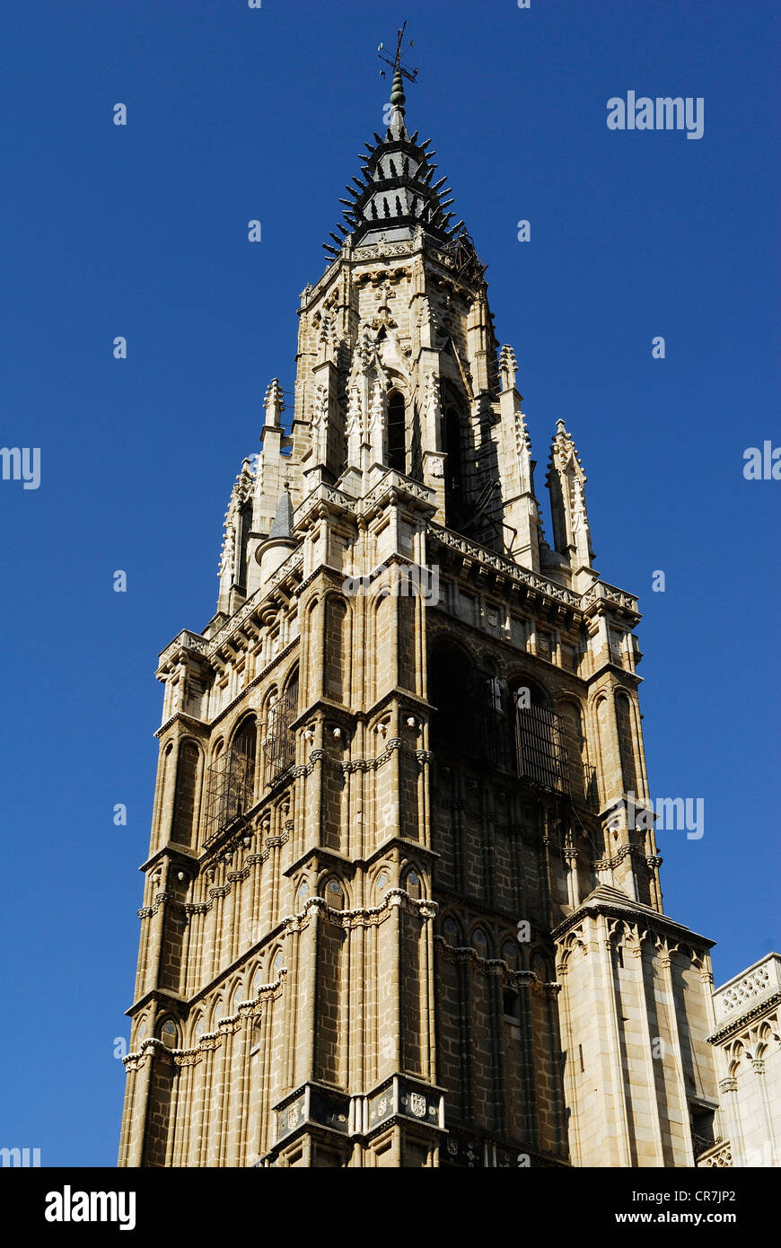 Spanien, Kastilien-La Mancha, Toledo, historische Stadt UNESCO-Welterbe, der Glockenturm der Kathedrale der Heiligen Maria von Primaten Stockfoto