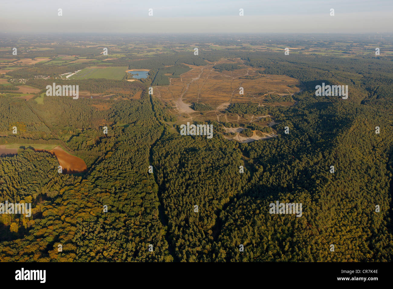 Luftaufnahme, Borkenberge britischen Truppenübungsplatz Haltern bin sehen, Ruhrgebiet, Nordrhein-Westfalen, Deutschland, Europa Stockfoto