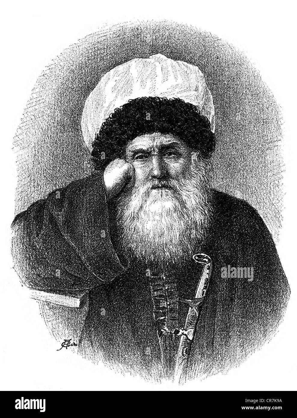 Schamil ben Muhammad, ca. zwischen den Jahren von 1796 und März 1871, Islamwissenschaftler, Porträt, Holzgravur, 19. Jahrhundert, Stockfoto
