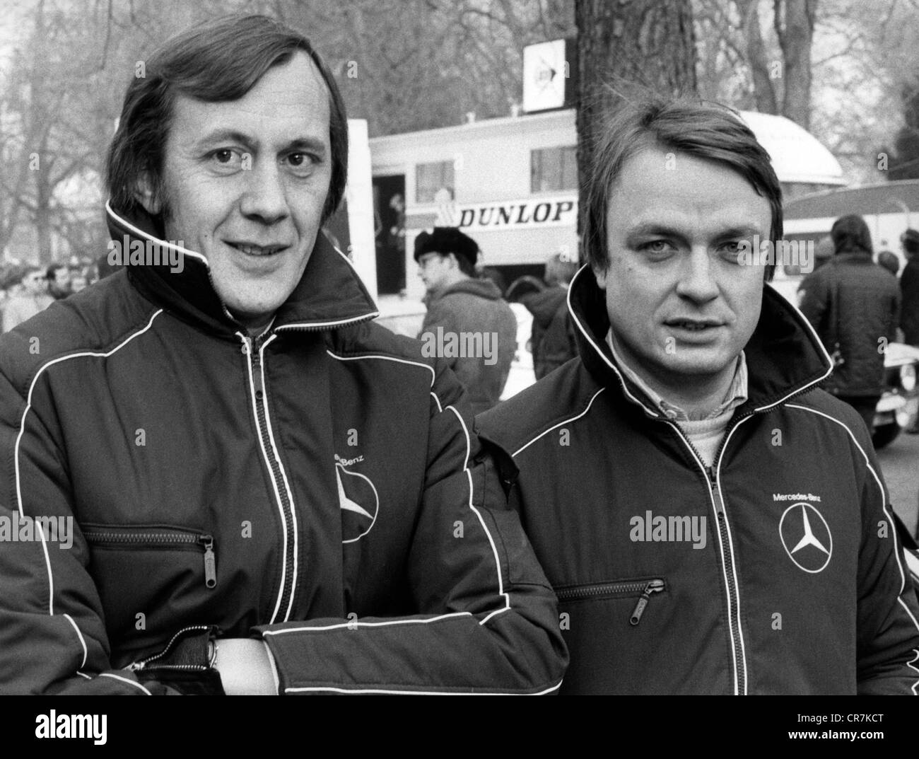 Carlsson, Ingvar, 2.4.1947 - 28.10.2009, schwedischer Rennfahrer, mit Claes Billstam im Team Mercedes-Benz während der WM-Rallye in Portugal, 1980er Jahre, Stockfoto
