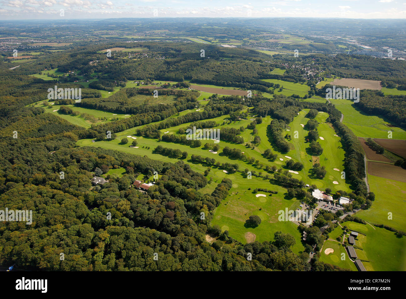 Luftaufnahme, Dortmunder Golfclub e. V., Gemeindegrenze zwischen Schwerte und Dortmund, Ruhrgebiet, Nordrhein-Westfalen Stockfoto