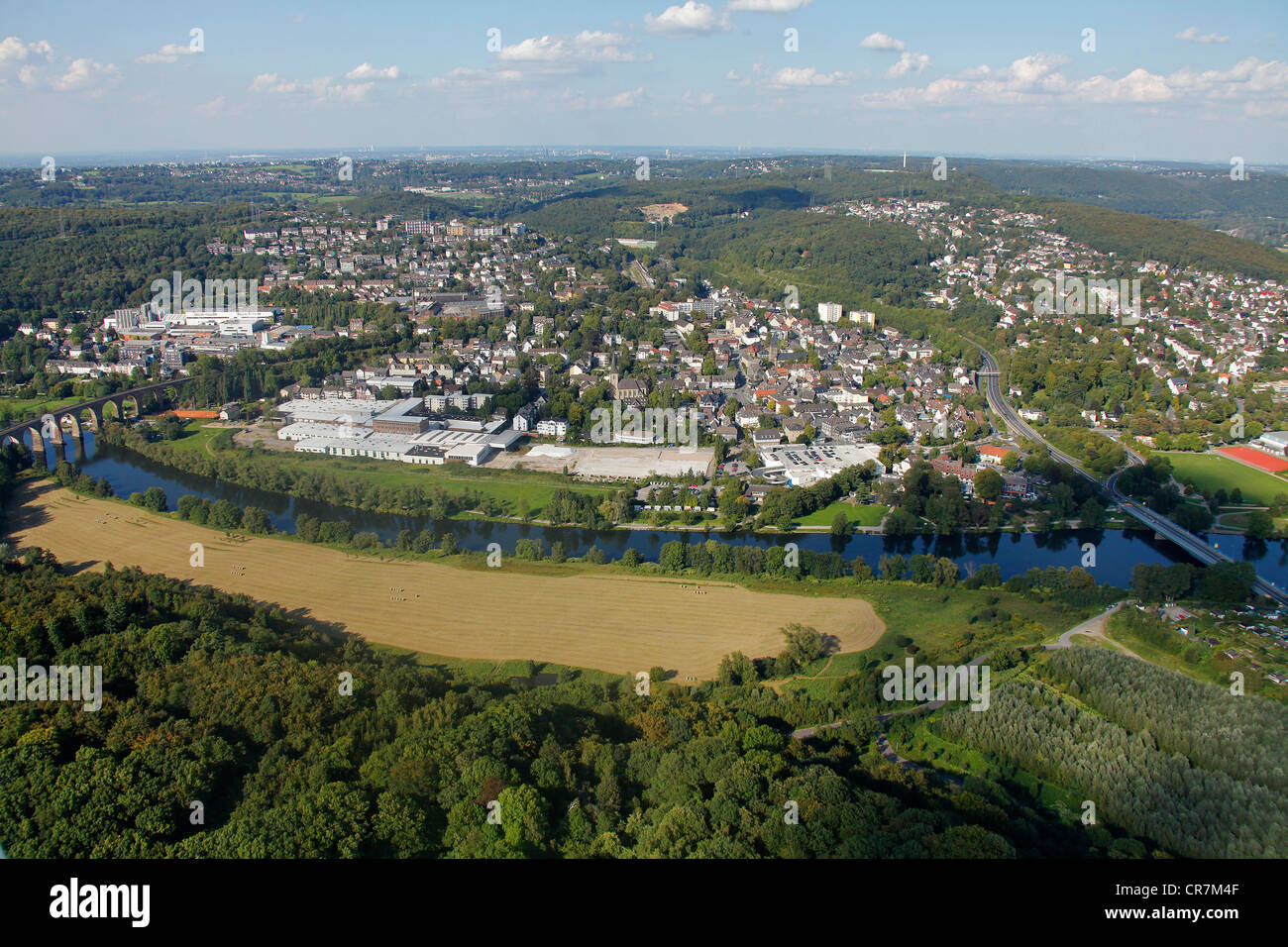 Luftaufnahme, Freifläche neben der Ruhr River, Herdecke, Ruhrgebiet, Nordrhein-Westfalen, Deutschland, Europa Stockfoto