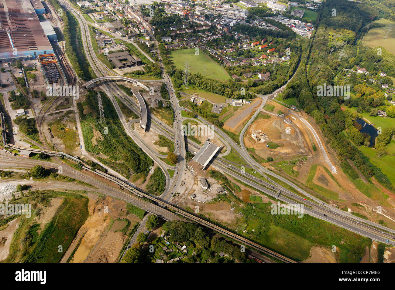 Luftbild, Stahlhausen Junction, Autobahn A40 B1 Autobahn, Ruhrschnellweg, Bochum, Ruhrgebiet, Nordrhein-Westfalen Stockfoto