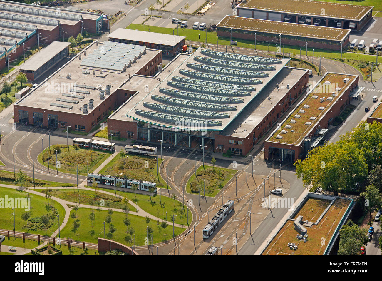 Luftbild, Straßenbahndepot Engelsburg, Essener Straße, BOGESTRA, Bochum, Ruhrgebiet, Nordrhein-Westfalen, Deutschland, Europa Stockfoto