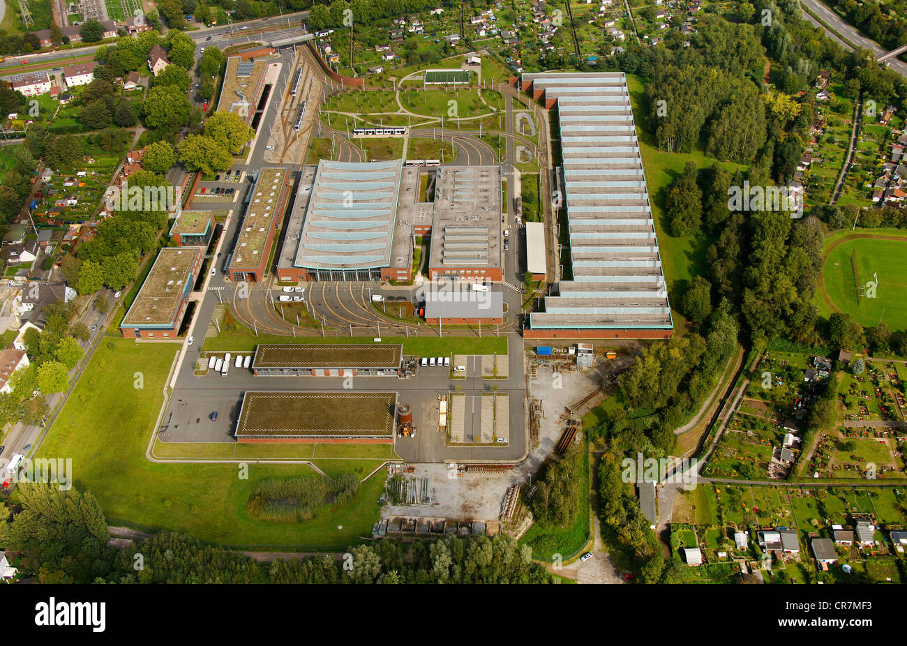 Luftbild, Straßenbahndepot Engelsburg, Essener Straße, BOGESTRA, Bochum, Ruhrgebiet, Nordrhein-Westfalen, Deutschland, Europa Stockfoto