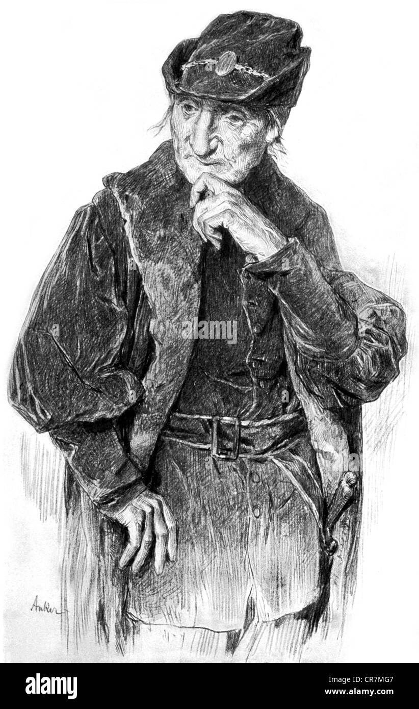 Louis XI 'der kluge', 3.7.1423 - 30.8.1483, König von Frankreich 22.7.1461 - 30.8.1483, halbe Länge, Zeichnung von Anker, 19. Jahrhundert Stockfoto