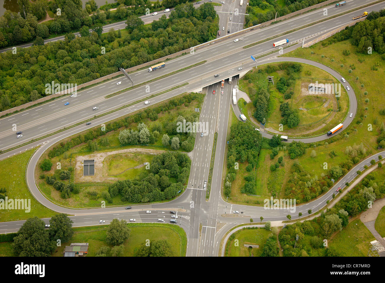 Luftbild, Autobahnausfahrt A2 und Bundesstraße B224, Gladbeck, Ruhrgebiet, Nordrhein-Westfalen, Deutschland, Europa zu verlassen Stockfoto