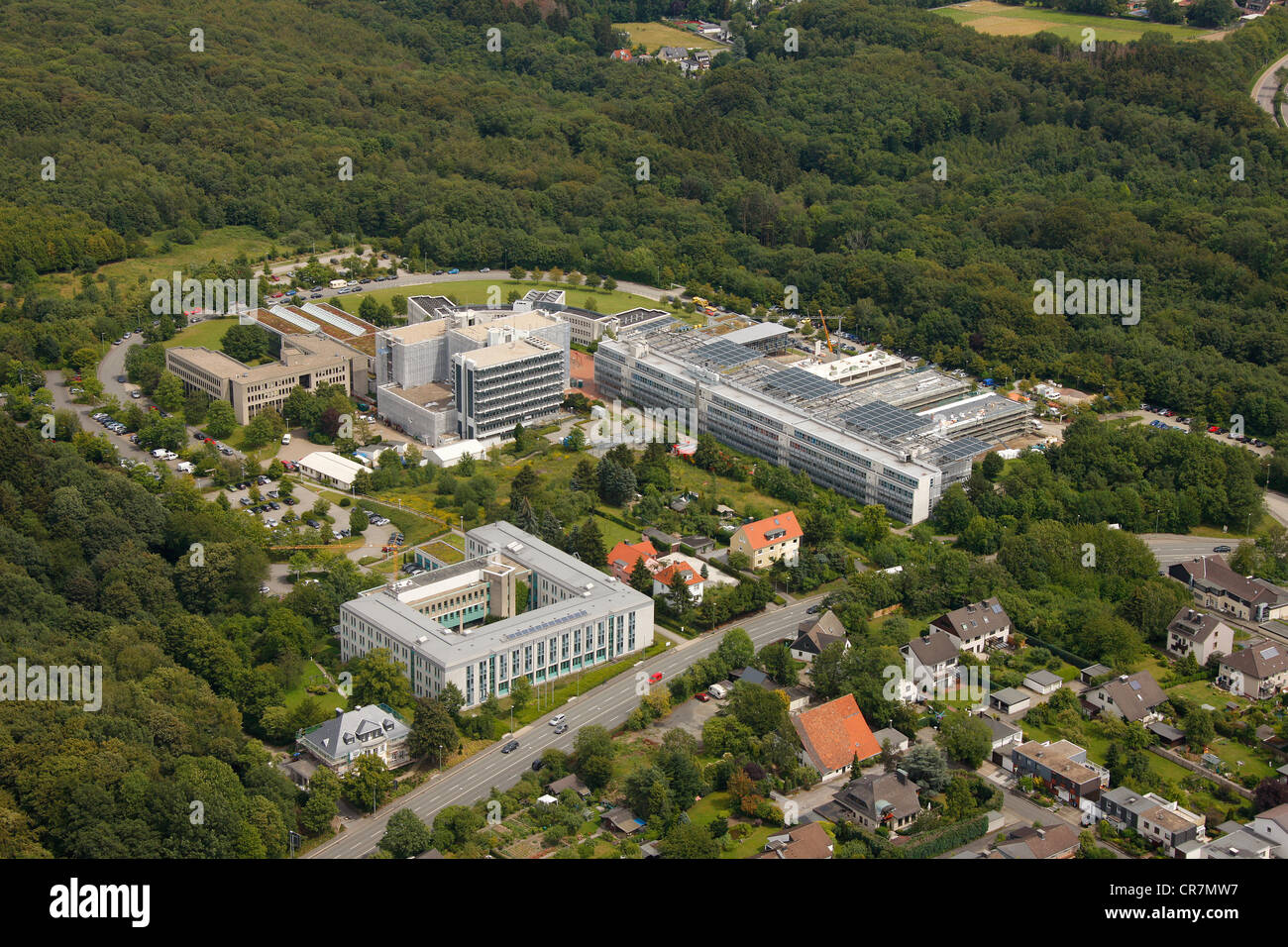 Luftaufnahme, Entfernung der Fernuniversität Hagen, Hagen, Ruhrgebiet, Nordrhein-Westfalen, Deutschland, Europa Stockfoto