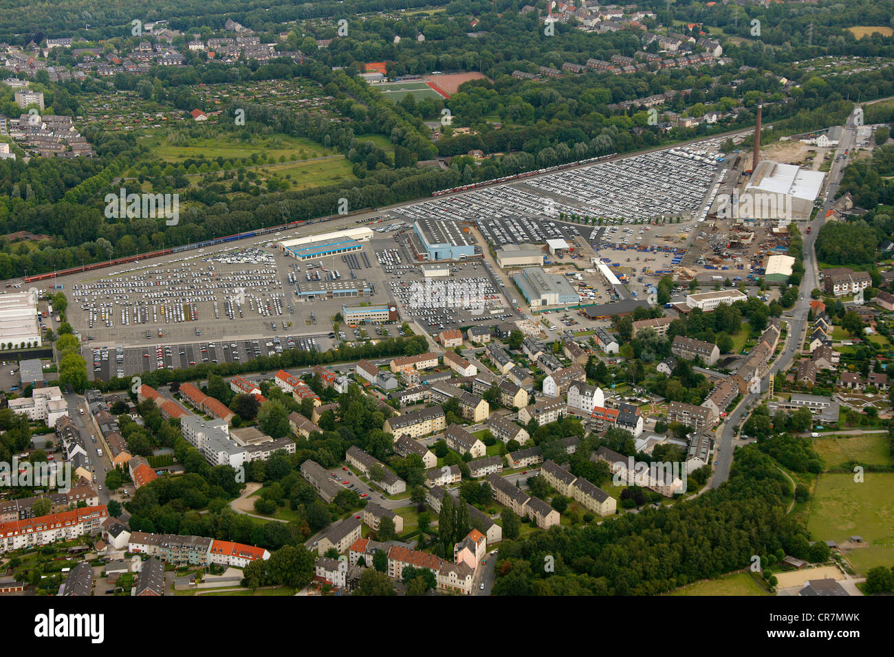 Antenne zu sehen, Stauderstrasse Auto Lagerung und Umgebung, Essen, Ruhr Gebiet, North Rhine-Westphalia, Deutschland, Europa Stockfoto