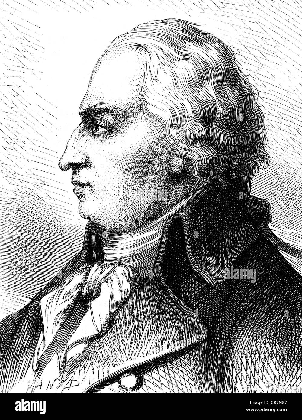 Gerle, Antoine Christophe, 25.10.1736 - 17.11.1801, französischer Geistlicher und Journalist, Porträt, Holzgravur, 19. Jahrhundert, Stockfoto