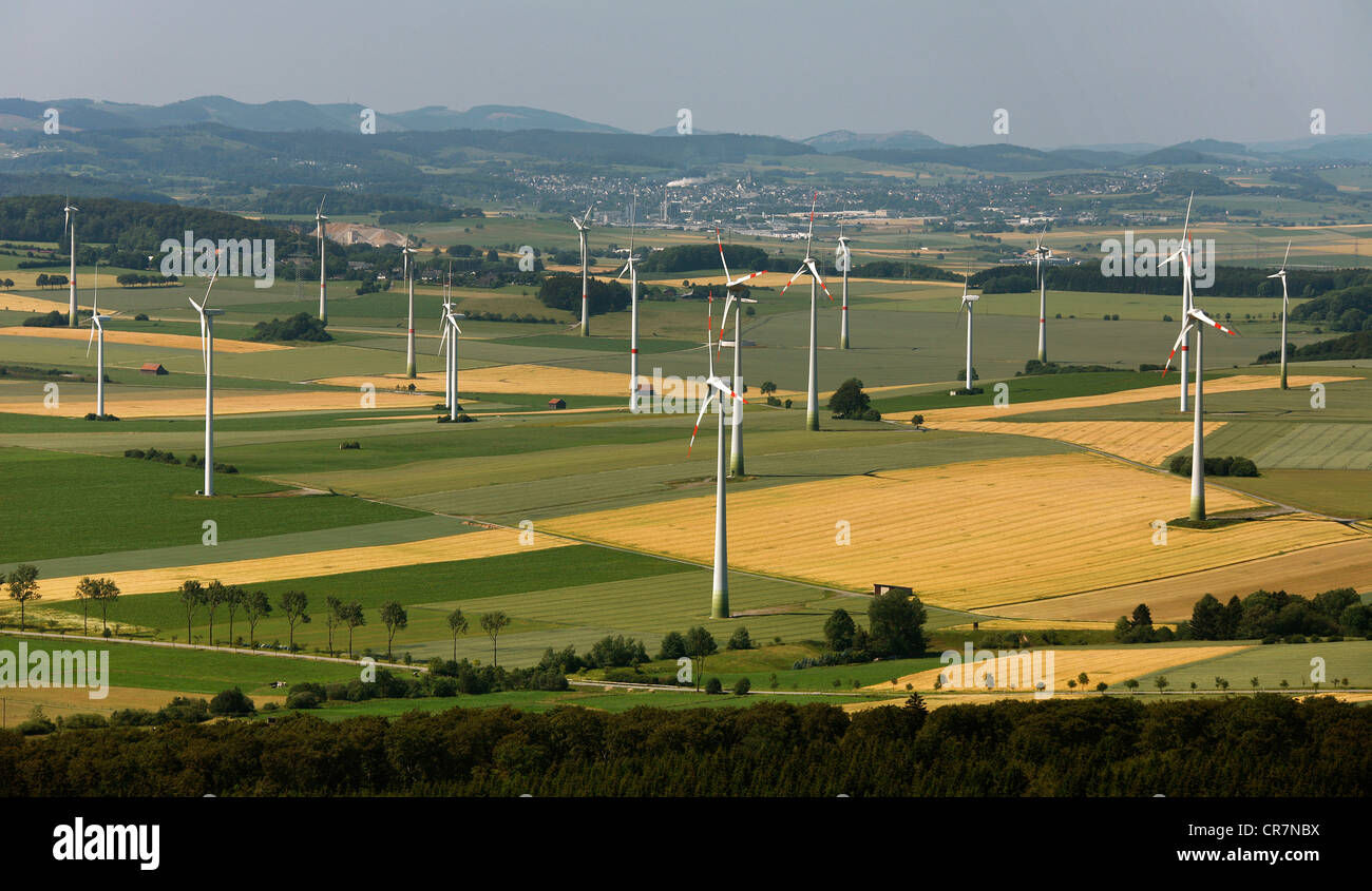 Luftbild, Windkraftanlagen, Windpark, Paderborn, Sauerland, Nordrhein-Westfalen, Deutschland, Europa Stockfoto