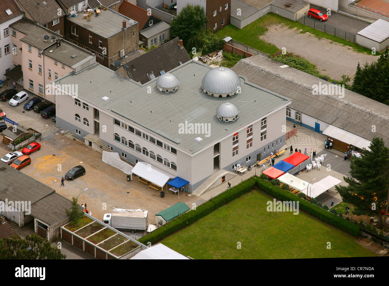 Luftaufnahme, Moschee am Bochumer Straße, Recklinghausen verklagt, Ruhrgebiet, Nordrhein-Westfalen, Deutschland, Europa Stockfoto