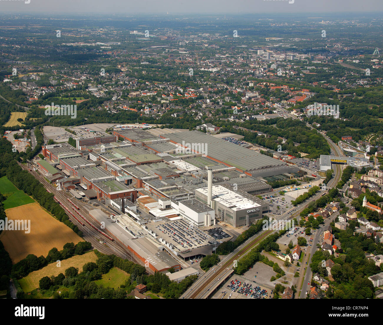 Luftaufnahme, offenes Werk 1, Automobilfabrik, Langendreer Viertel, Bochum, Ruhrgebiet, Nordrhein-Westfalen, Deutschland, Europa Stockfoto