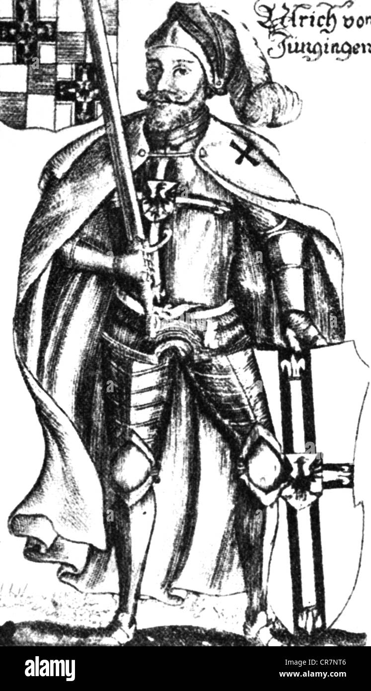 Ulrich von Jungingen, ca. 1360 - 15.7.1410, Großmeister des Deutschen Orden 26.6.1407 - 15.7.1410, volle Länge, Holzschnitt, 16. Jahrhundert, Stockfoto