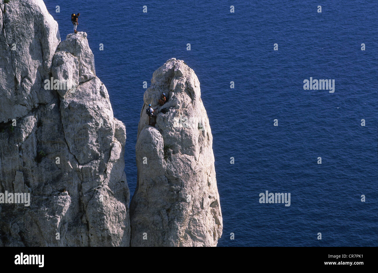 Kulturhauptstadt Europas 2013, Massif des Calanques, Grande Candelle (454m), Klettern, Marseille, Bouches-du-Rhône, Frankreich Stockfoto