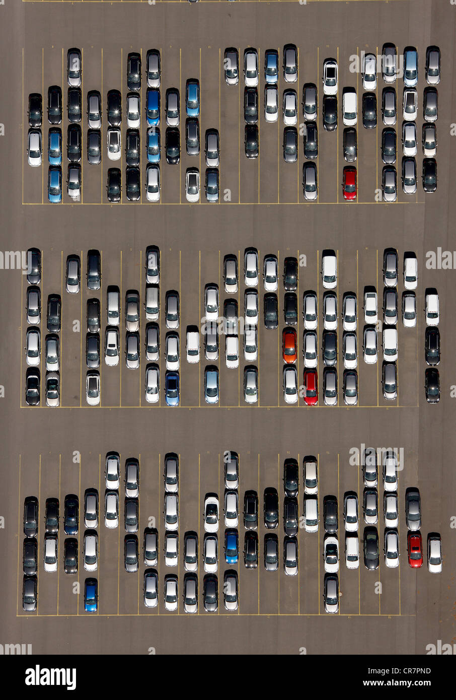 Luftbild, Parkplatz, Auto und LKW importieren, Industriepark Logport in Duisburg-Rheinhausen, Ruhrgebiet Stockfoto