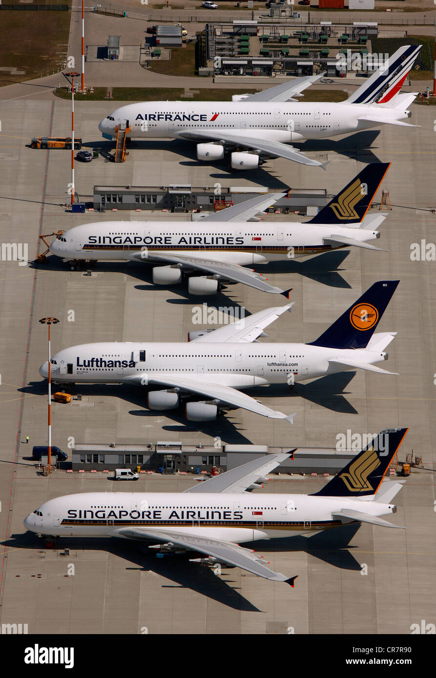 Luftaufnahme, Hamburg Finkenwerder Flughafen Flugzeug funktioniert, Flugzeugbau Werk, Hamburg, Deutschland, Europa Stockfoto