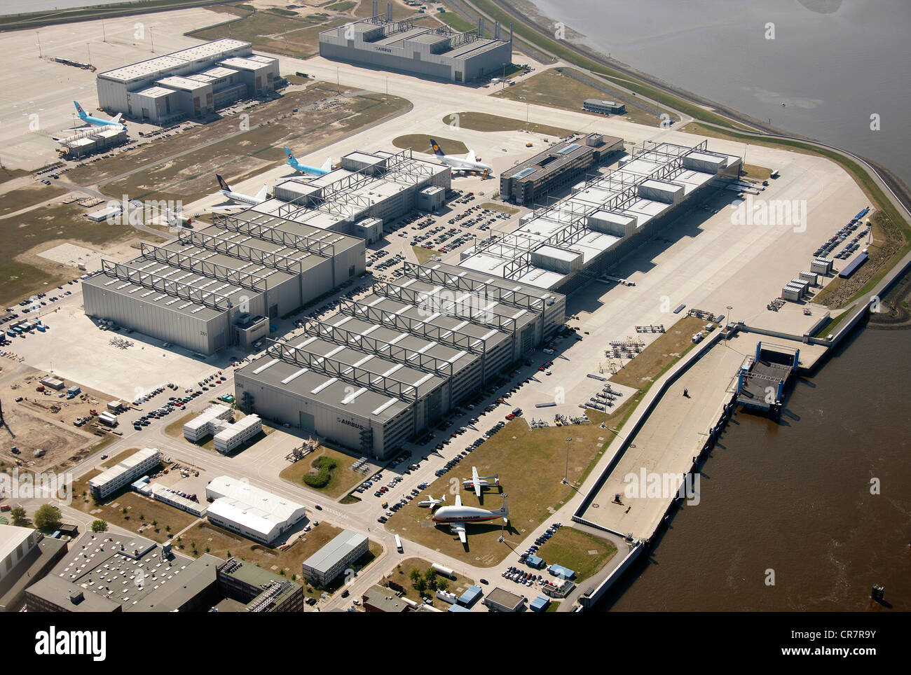 Luftaufnahme, Räumlichkeiten der Flugzeuge Hersteller Airbus, Hamburg, Deutschland, Europa Stockfoto