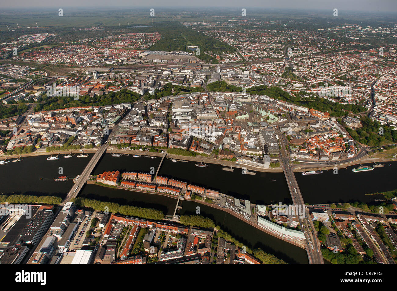 Luftbild, alte Stadt-Insel, Flüsse Weser und Kleine Weser, Bremen, Deutschland, Europa Stockfoto