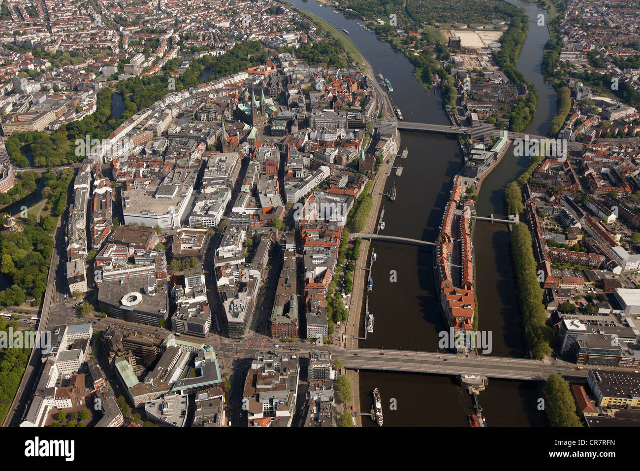 Luftbild, alte Stadt-Insel, Flüsse Weser und Kleine Weser, Bremen, Deutschland, Europa Stockfoto