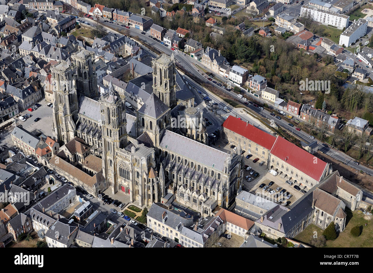 Frankreich, Aisne, Laon, die Kathedrale Notre Dame (Luftbild